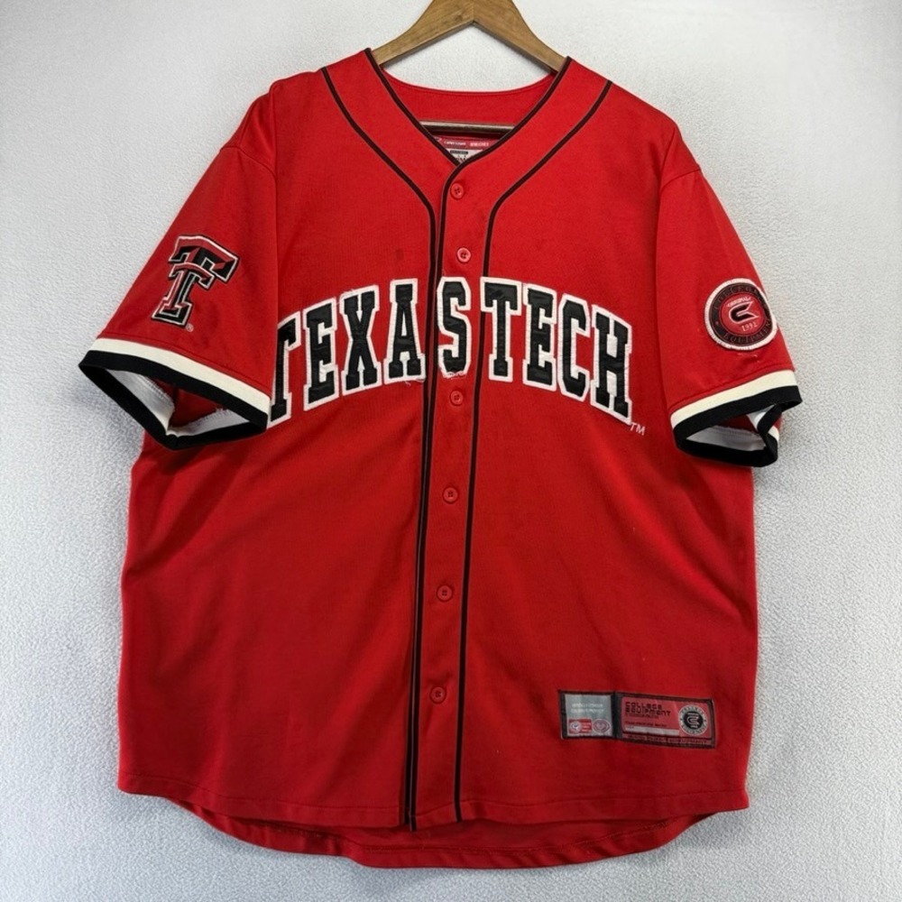 Vintage Texas Tech Baseball Jersey Men's 2XL Red Raiders Embroidered Sewn y2k